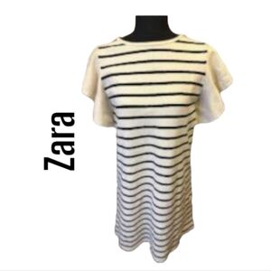 Zara Women The Knit Wear Collection Midi Beige/Black Dress size Small